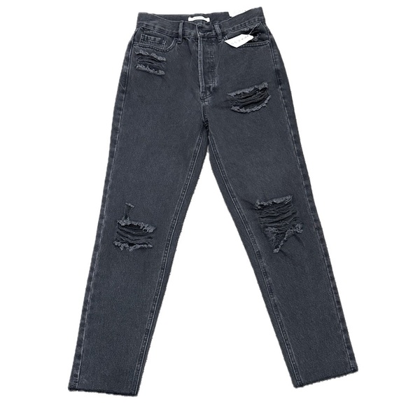 👖🛹‎ PACSUN Ultra High Rise Black Distressed Button-Fly Jeans | Sz 25 NWT - Picture 1 of 6